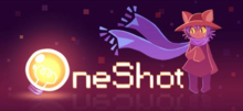 The text "OneShot", with the letter O replaced by a lightbulb, next to a depiction of the main character, Niko
