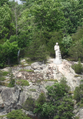 A statue of St Lawrence overlooking the river named after him, the Saint Lawrence River