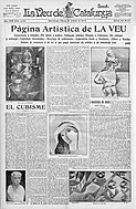 Jean Metzinger, c. 1911, Nature morte, Compotier et cruche décorée de cerfs; Juan Gris, 1911, Study for Man in a Café; Marie Laurencin, c. 1911, Testa ab plechs; August Agero, sculpture, Bust; Juan Gris, 1912, Guitar and Glasses, or Banjo and Glasses. Published in Veu de Catalunya, 25 April 1912