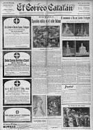 Paintings by Albert Gleizes, 1910–11, Paysage, Landscape; Juan Gris (drawing); Jean Metzinger, c. 1911, Nature morte, Compotier et cruche décorée de cerfs. Published on the front page of El Correo Catalán, 25 April 1912