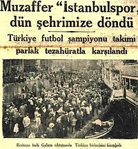 A newspaper headline about the return of Turkish champions Istanbulspor to Istanbul on 22 October 1932