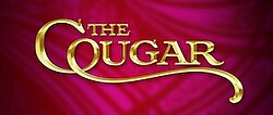 A logo for the American television series The Cougar, featuring gold letters over a magenta backdrop