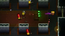 A screen shot of the video game Enter the Gungeon, showing its characters in combat