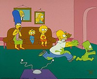Homer ajaa takaa onnettomuudessa vihreäksi muuttunutta Bartia