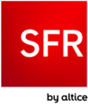 Deuxième version du deuxième logo de SFR accompagné de la mention by Altice (« par Altice »).