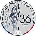 Logotype actuel de la DRPJ Paris depuis 2017. Les vitres du 36, rue du Bastion sont notamment représentées.