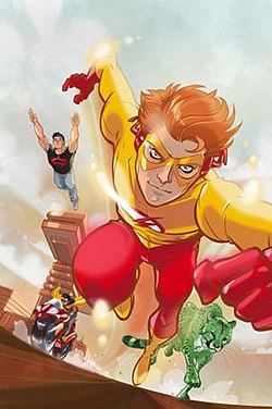 בארט אלן כקיד פלאש, כפי שהופיע על עטיפת החוברת Teen Titans Vol.3 #90 מפברואר 2011, אמנות מאת ניקולה סקוט, דאג הייזלווד, ג'ייסון רייט וקארל קרשל.
