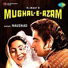 Sampul album musik tema Mughal-e-Azam, menampilkan Dilip Kumar (kanan) dan Madhubala (kiri)