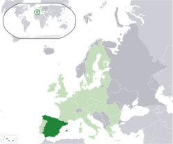 Location of ಸ್ಪೇನ್ (dark green) – in Europe (light green & dark grey) – in the European Union (light green)  –  [Legend]