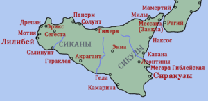 Лилибей на карте Сицилии