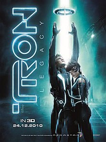 A man releasing a disc upwards into the air, embraced by a woman. A beam of light descends upon the disk. In the background is a futuristic city and spaceships.