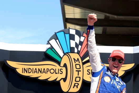 INDIANAPOLIS, INDIANA - AUGUST 12: Scott Dixon driver of the #9 PNC Bank Chip Ganassi Racing Honda celebrates in victory lane after winning the NTT IndyCar Series Gallagher Grand Prix at Indianapolis Motor Speedway on August 12, 2023 in Indianapolis, Indiana. (Photo by Justin Casterline/Getty Images)