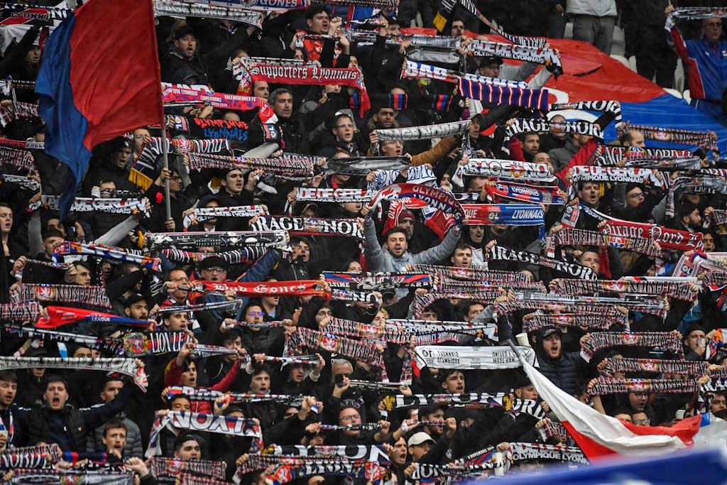 LYON, FRANCE - APRIL 28: Olympique Lyonnais supporters having fun during the Ligue 1 Uber Eats match between Olympique Lyonnais and AS Monaco at Groupama Stadium on April 28, 2024 in Lyon, France. (Photo by Eurasia Sport Images/Getty Images)