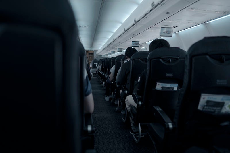 離陸前の航空機内の写真