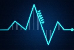 A rollercoaster moving down a line chart