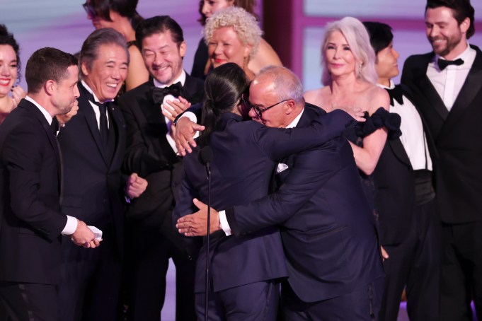 The cast and crew of Shogun accept the award for Best Drama Series at the 76th Primetime Emmy Awards held at Peacock Theater on September 15, 2024 in Los Angeles, California.