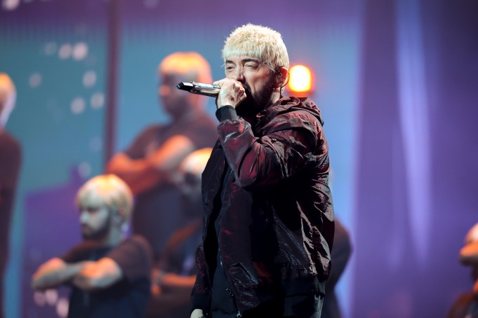 Eminem performs onstage at the 2024 MTV Video Music Awards held at UBS Arena September 11, 2024 in in Elmont, New York.  (Photo by Christopher Polk/Billboard via Getty Images)