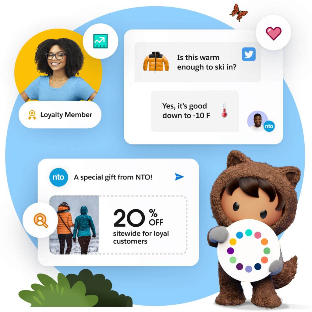 Eine Salesforce Trailblazerin und Astro, ein Salesforce Maskottchen