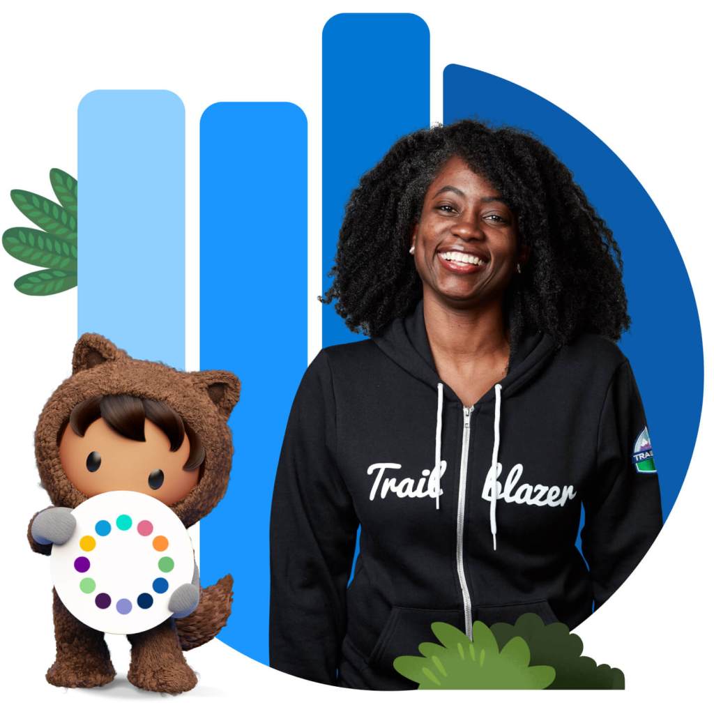 Um Salesforce Trailblazer e Astro, personagem do Salesforce