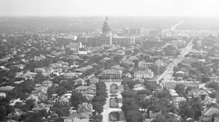 City of Austin skyline from UT Tower observation deck in 1936