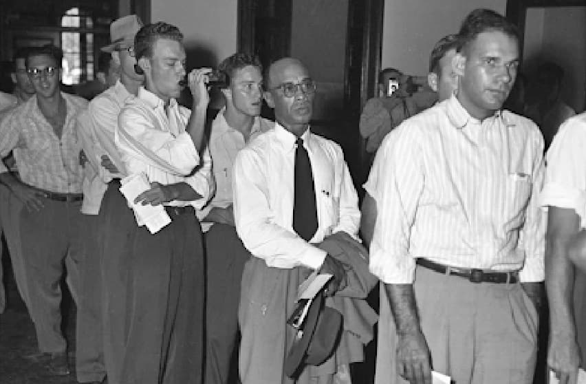 Herman Sweatt waiting in line to become the university's first black student