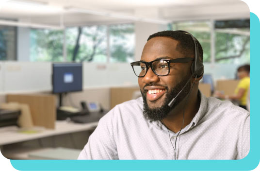 Man with headset talking to customer