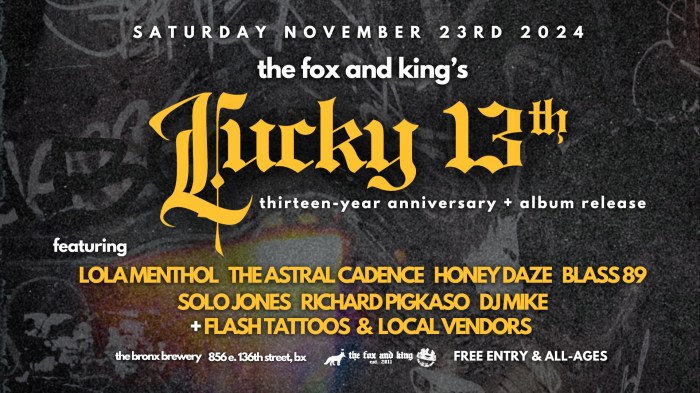 The Fox & King's lucky 13 party banner