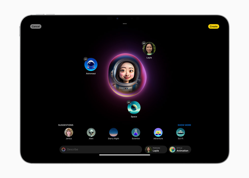 O novo app Image Playground mostrado em um iPad Pro.