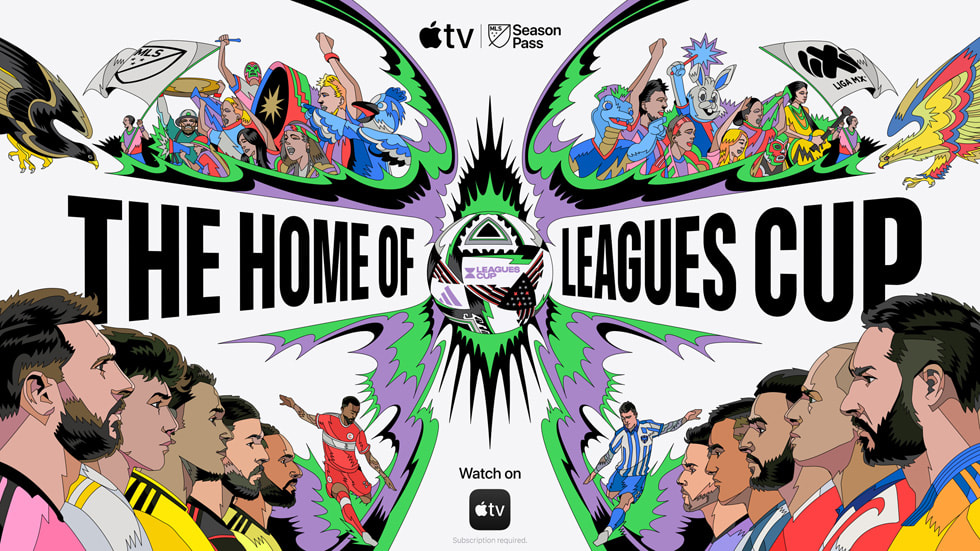 An illustration shows MLS fans and players on one side, Liga MX fans and player on the other side and the phrase “The Home of Leagues Cup” in the middle.