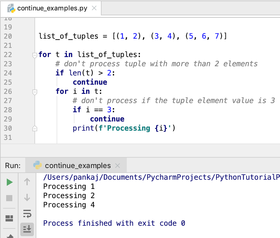 Continue Statement With Nested Loop