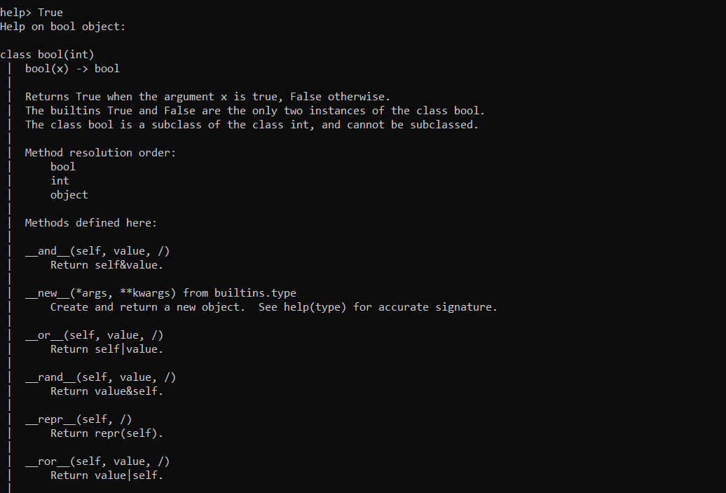 Python help() Function With Keyword True
