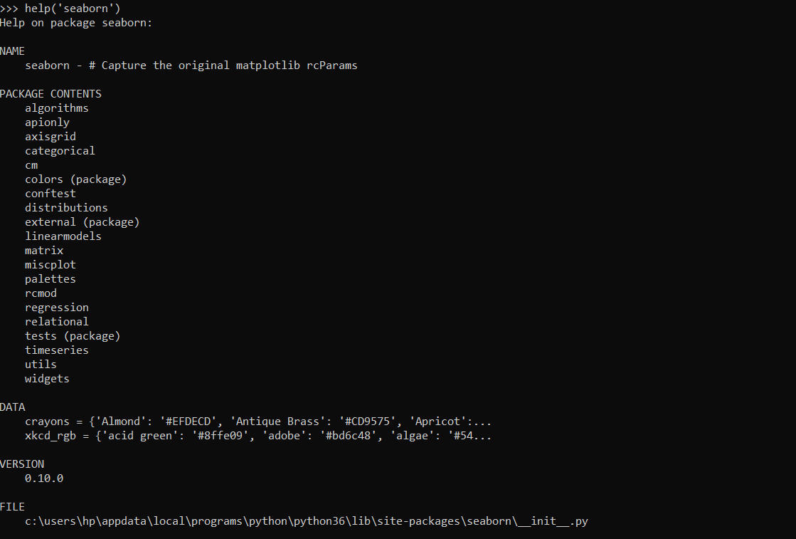 Python help() Function With Module Seaborn