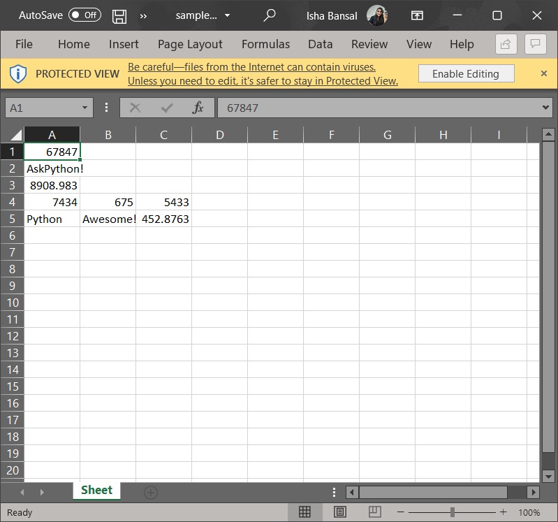 SampleExcelFile2 Openpyxl
