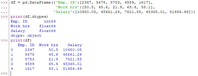 Data Type In Input Dataframe