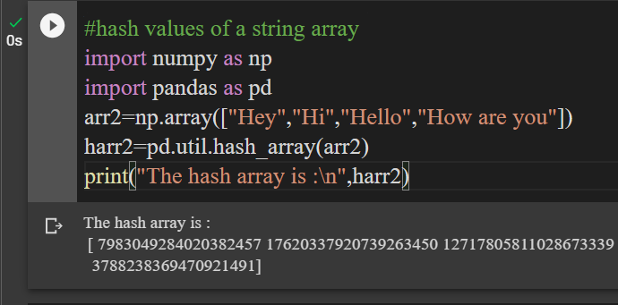 Hash Values Of String Array