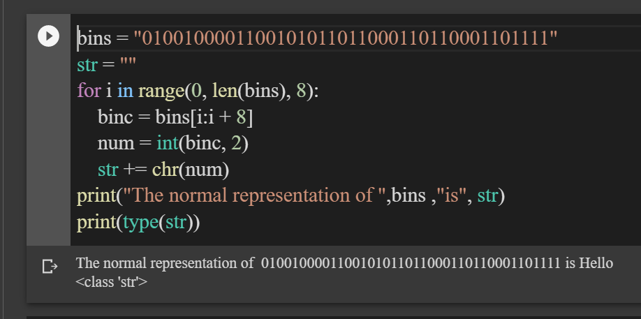 Binary String To Normal String Using For Loop