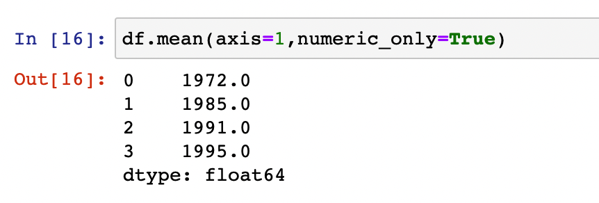 Code And Output For Finding Mean Of The Rows Of The Dataframe