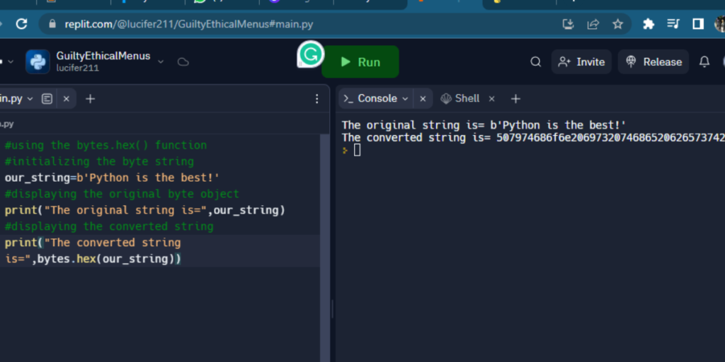 Using The Bytes Hex Function For Byte Conversion Into Hex String