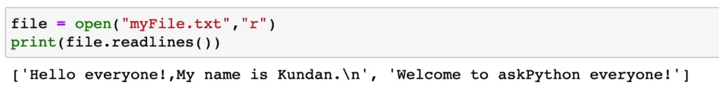 Code And Output For Readlines Function