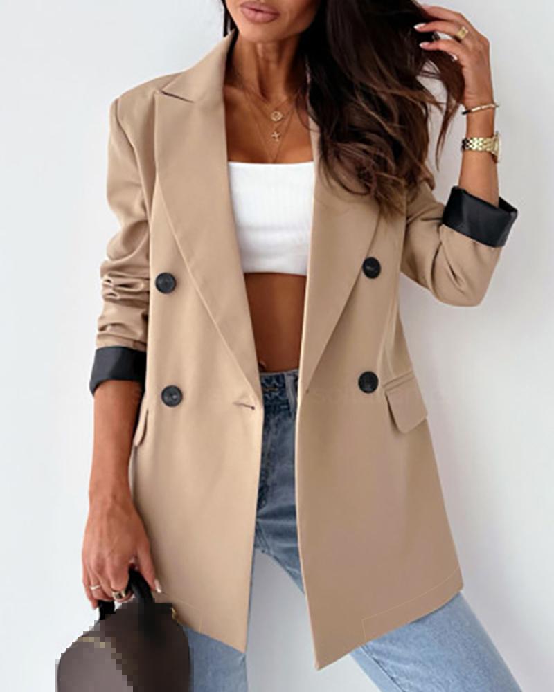 Double Breasted Notched Collar Blazer Coat