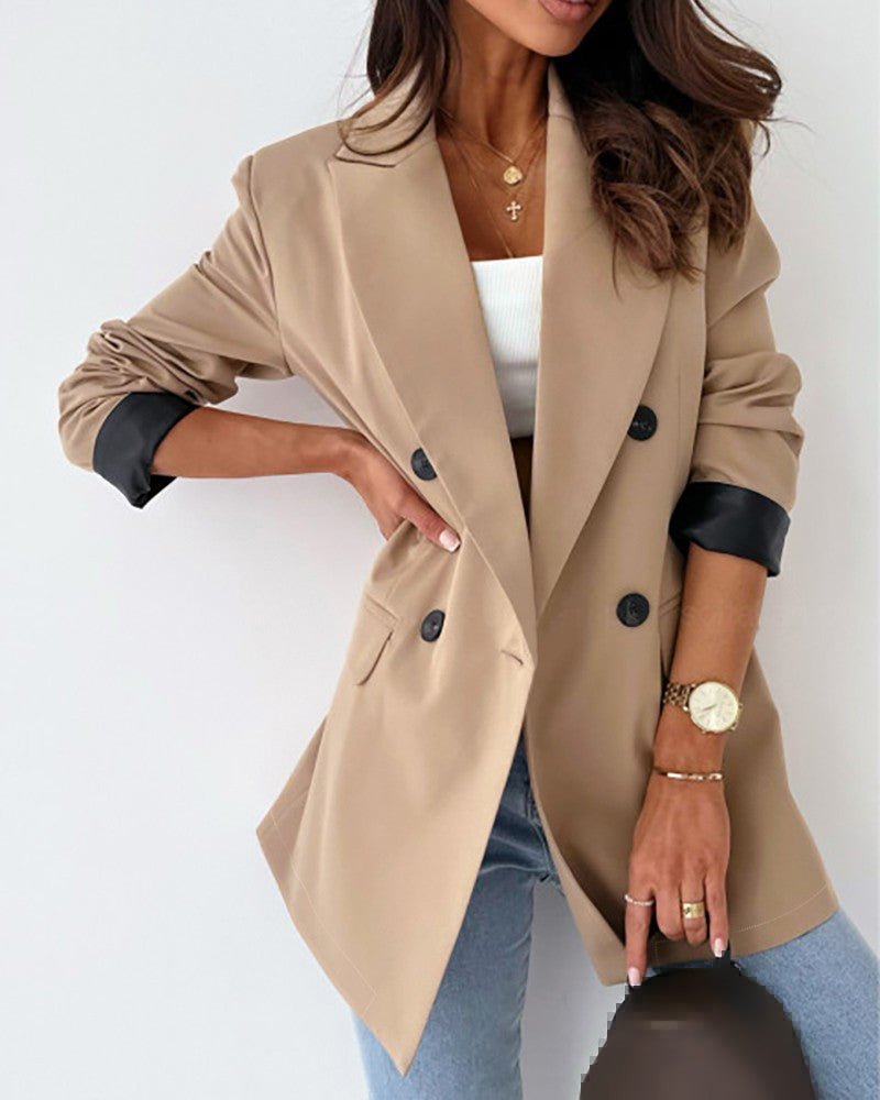 Double Breasted Notched Collar Blazer Coat