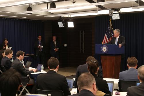 U.S. Federal Reserve Chairman Jerome Powell takes questions during a news conference following the two-day Federal Open Market Committee (FOMC) policy meeting in Washington, U.S., March 20, 2019. REUTERS/Jonathan Ernst - RC1E639BA290