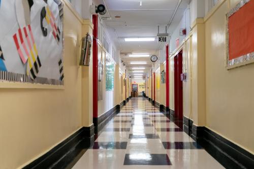 A hallway stands empty during a news conference at New Bridges Elementary School, ahead of schools reopening, in the Brooklyn borough of New York City, amid the coronavirus disease (COVID-19) outbreak in New York, U.S., August 19, 2020.