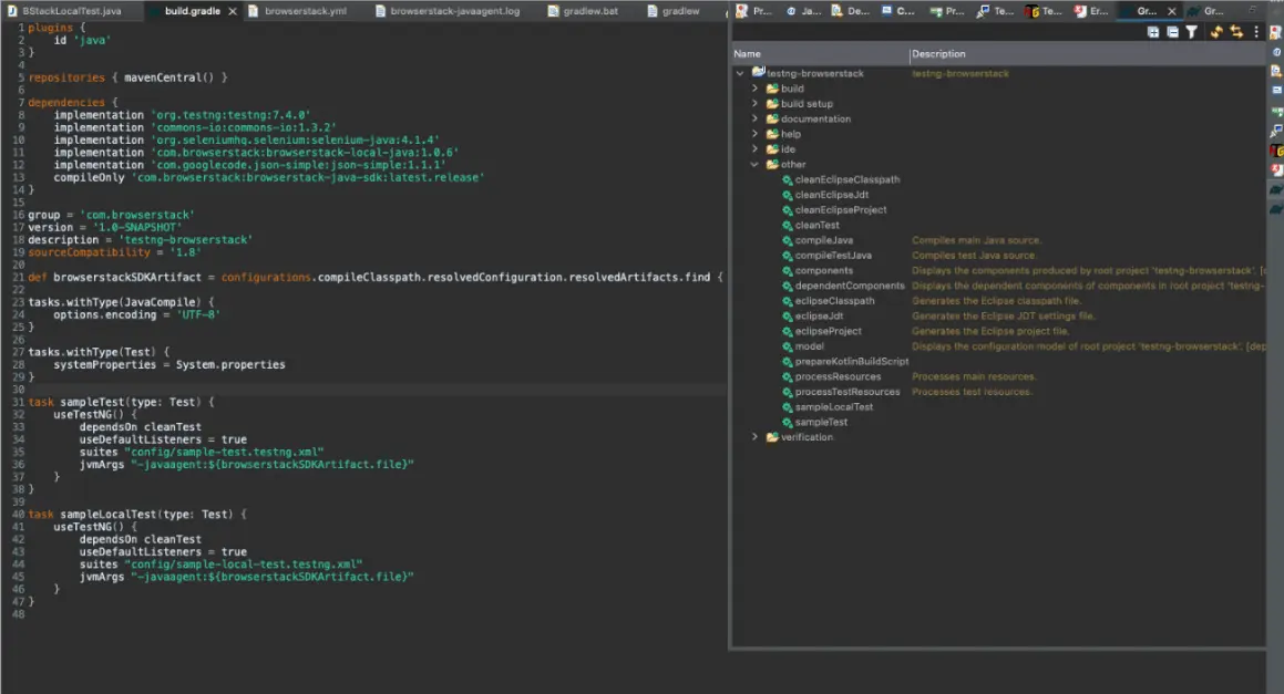 Screenshot showing the Gradle Window in the right corner of Eclipse IDE