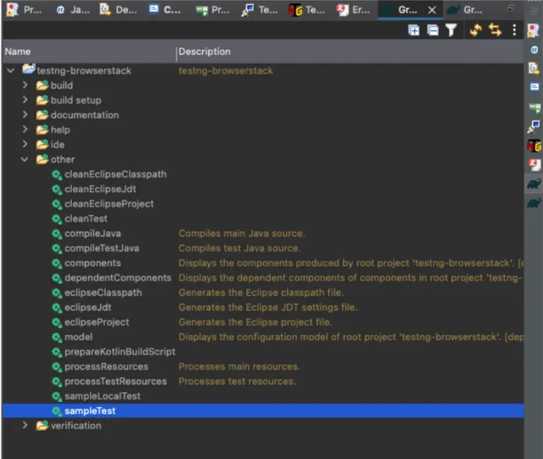 Image showing the highlighted sample Gradle Test