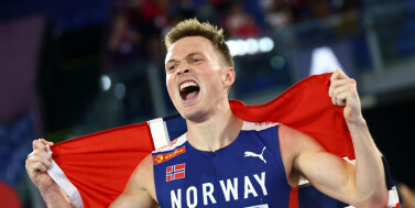 Athletics - European Athletics Championships - Stadio Olimpico, Rome, Italy - June 11, 2024
Norway's Karsten Warholm celebrates after winning the men's 400m hurdles final REUTERS/Kai Pfaffenbach Foto: Kai Pfaffenbach