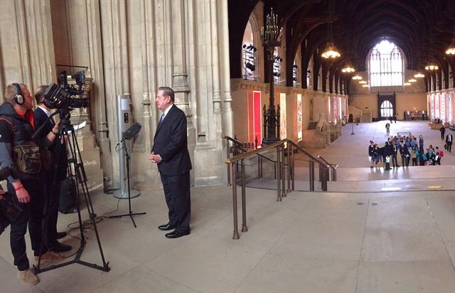 Elder Jeffery R Holland responds to an interviewer's questions at Westminster Palace in London, England, June 2015.