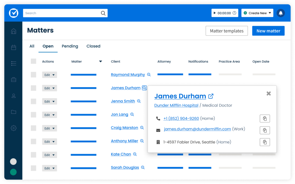 Clio Manage Contact Management Contact Quick View