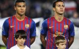 Thiago e Rafinha em campo pelo Barcelona