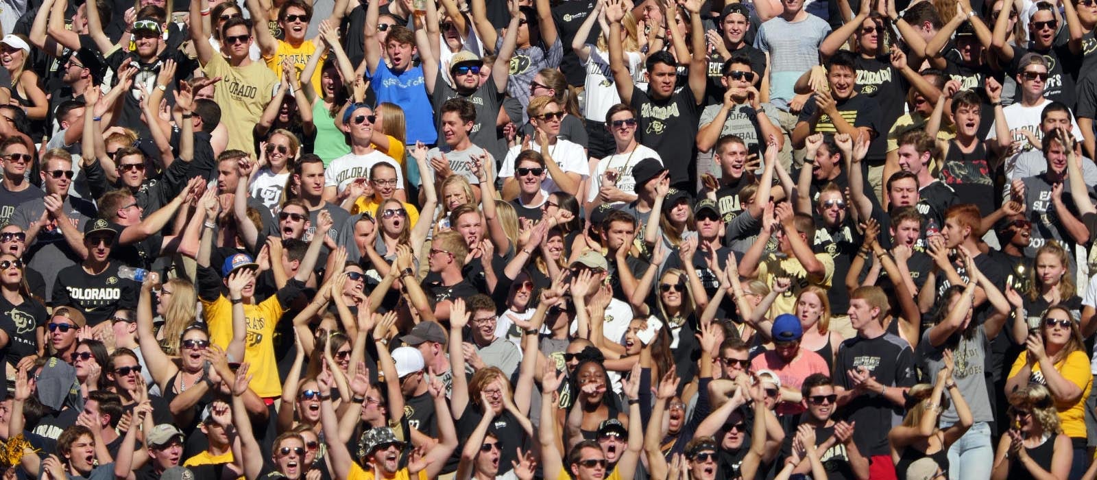 Buff fans in the stands at a football game